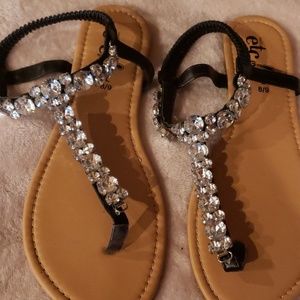 Black sandals with rhinestones